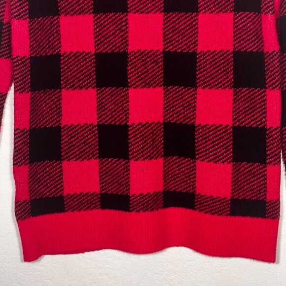 Loft Petites SP Red Black Buffalo Plaid Turtleneck Tunic Sweater Nylon/Acrylic - Picture 4 of 12